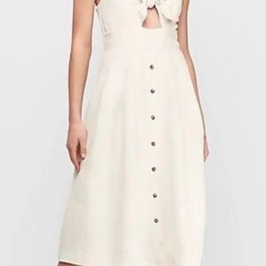 Express - Beige Linen Cut Out Midi Dress